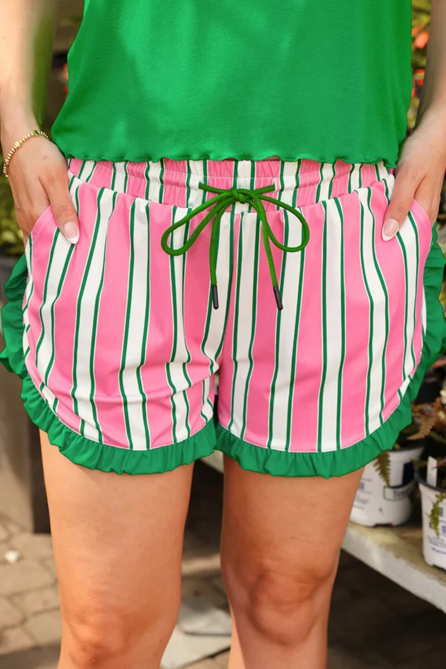Khaki Leopard Print Contrast Ruffle Trim Shorts
