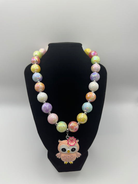 Pink Owl Charm Necklace