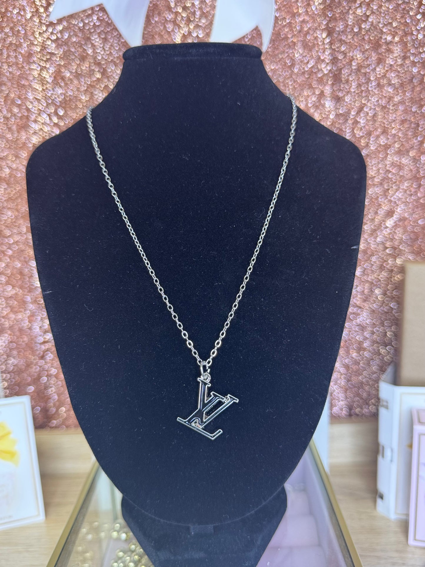 Black Initials (Silver Chain)
