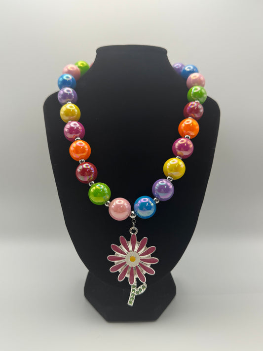 Rainbow Flower Charm Necklace