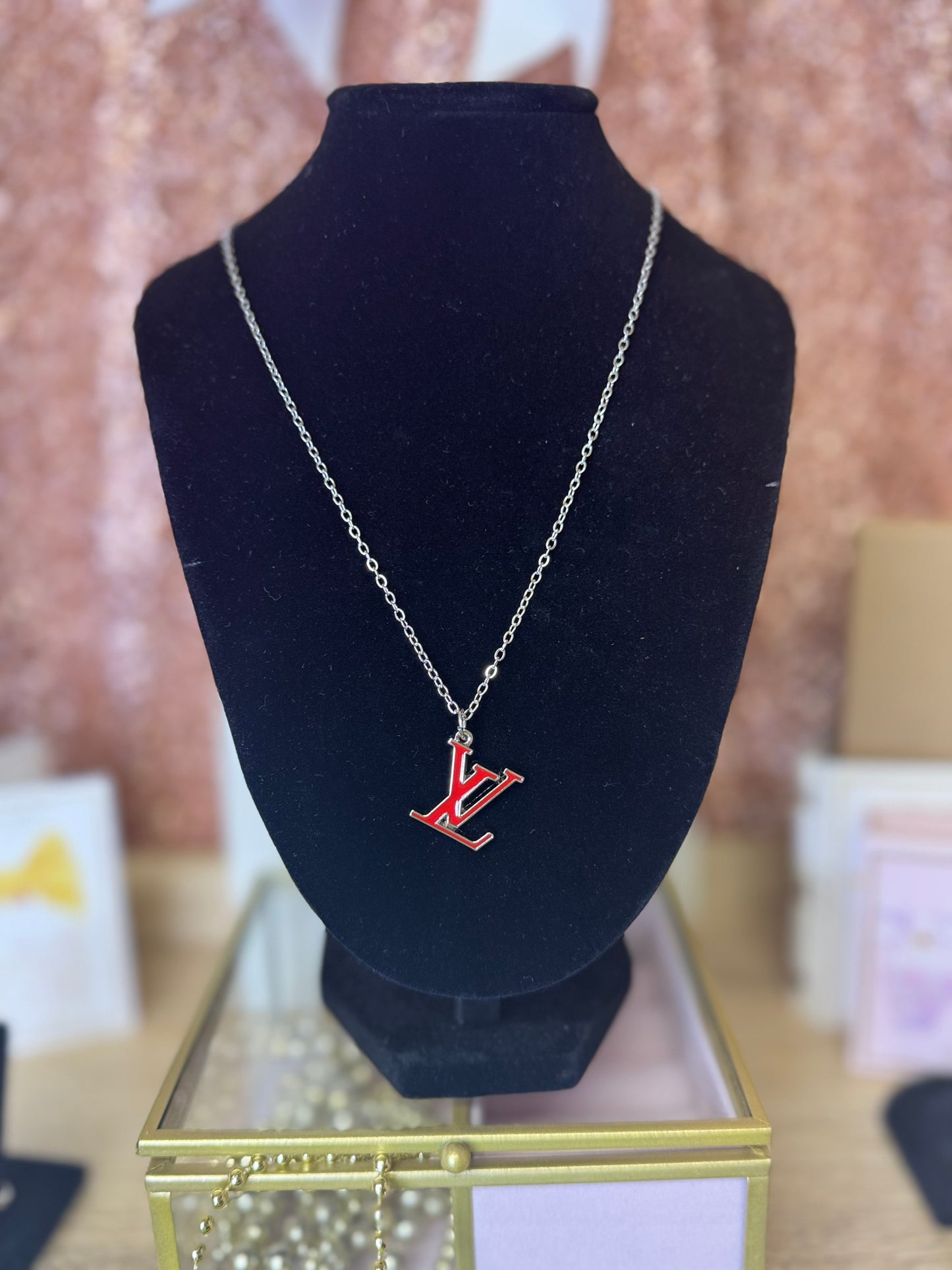 Red Initials (Silver Chain)