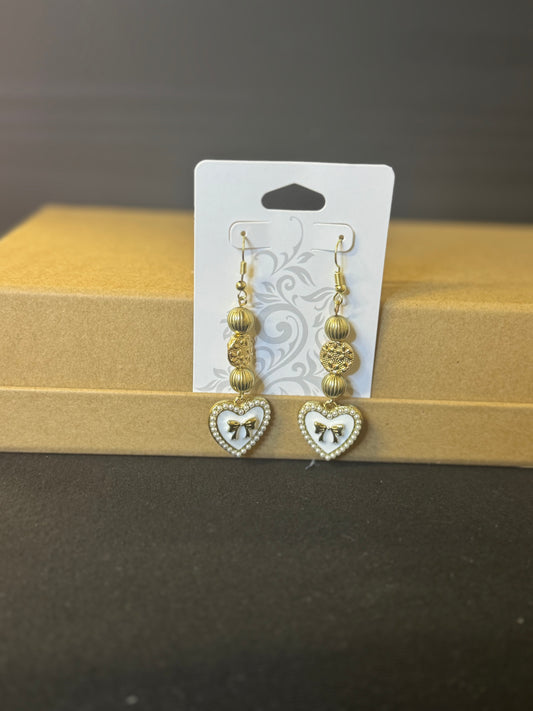 Vintage Heart Bow Drop Earrings