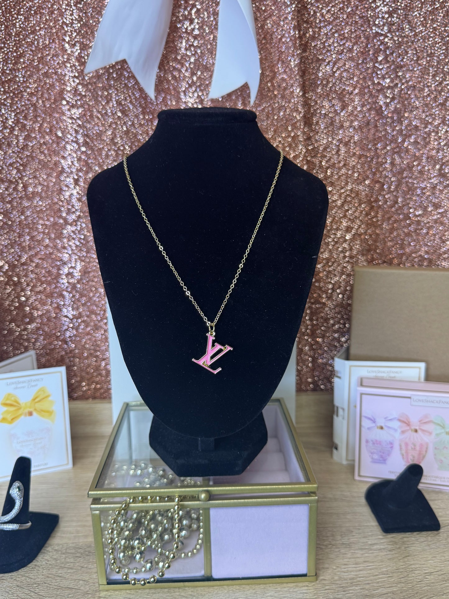 Pink Initials (Gold Chain)