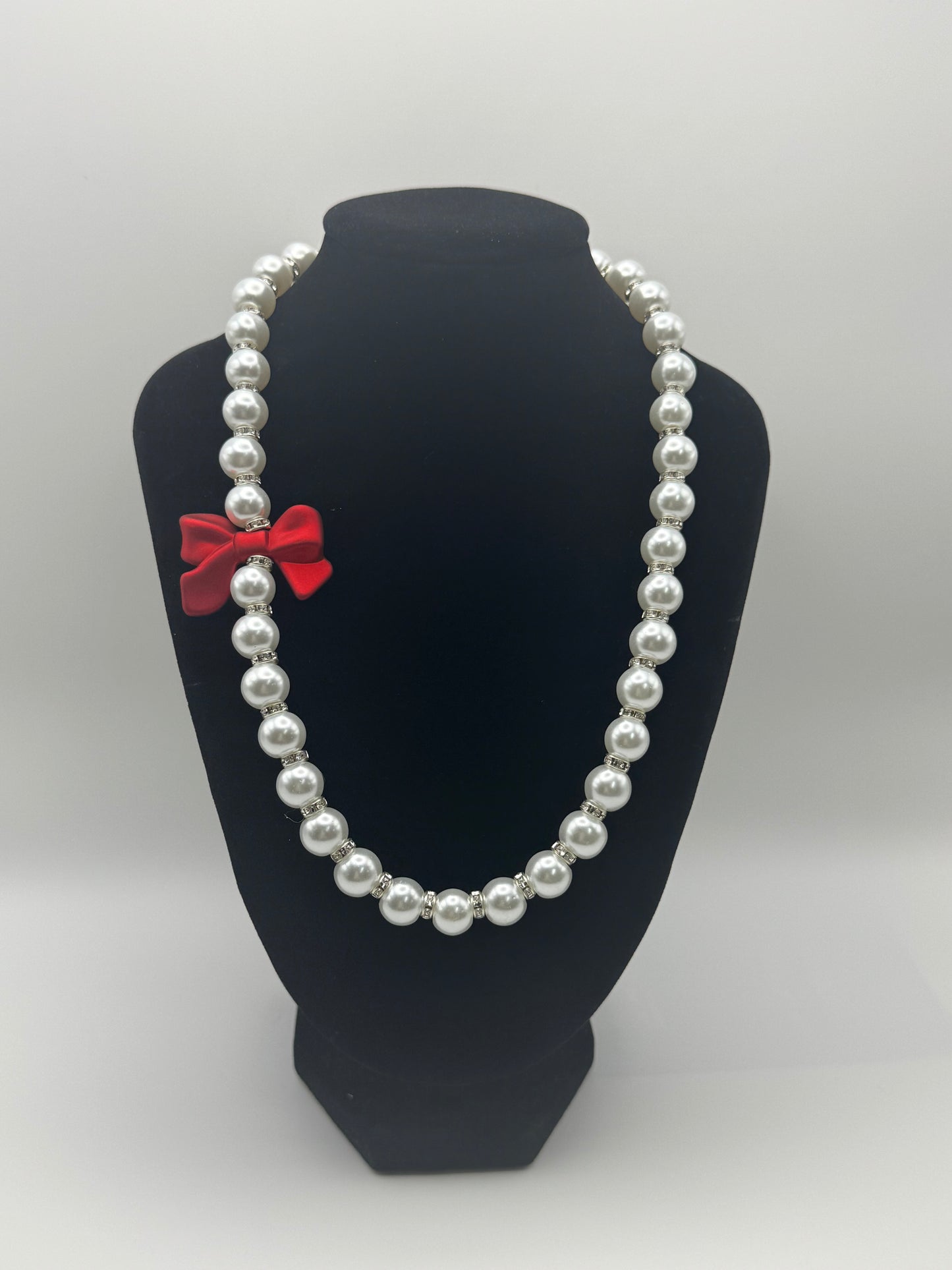 Ruby Bow Pearl Necklace
