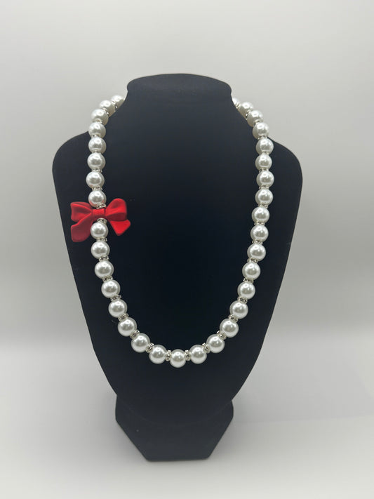 Ruby Bow Pearl Necklace